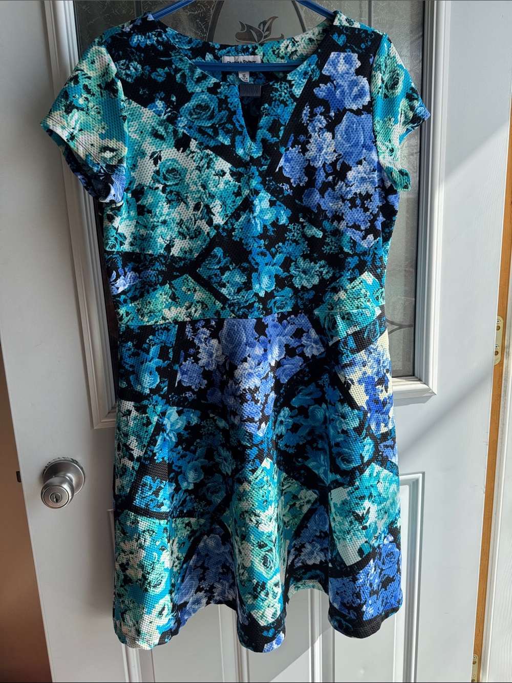 Shelby & Palmer Floral A-Line Dress in Teal and Blue, size 16